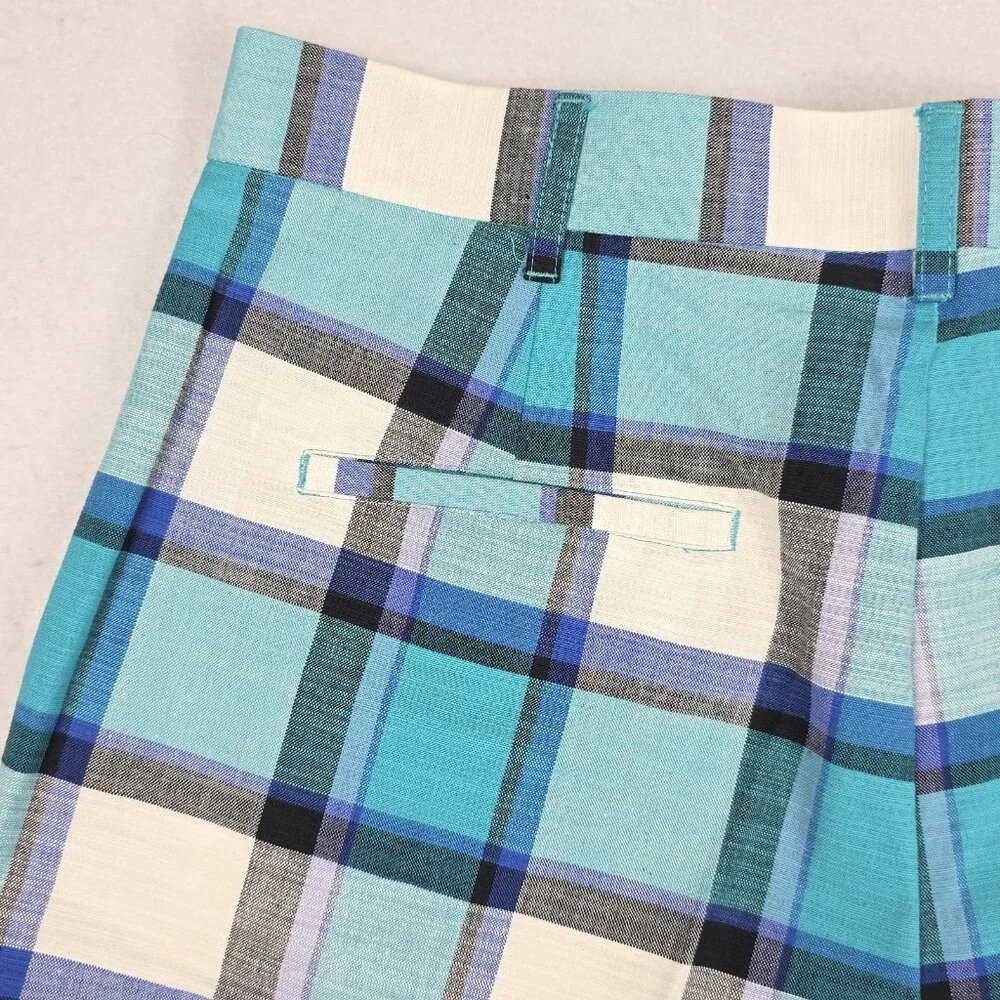 Loudmouth Men's Golf Shorts Sz 34 Plaid Blue Teal‎ Black 100% Cotton Preppy Bold